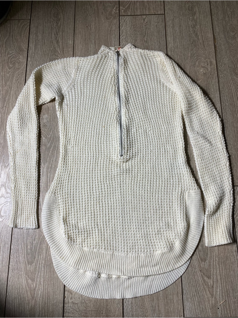 G by GUESS Cream Waffle Knit Quarter Zip Sweater Hi-Lo Tunic Sz M Y2K